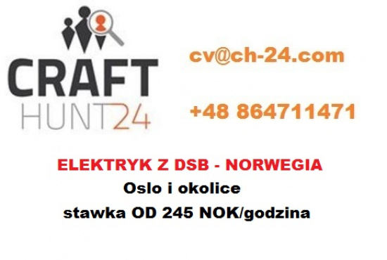 ELEKTRYK BUDOWLANY/PRZEMYSŁOWY - NORWEGIA (OSLO I OKOLICE)