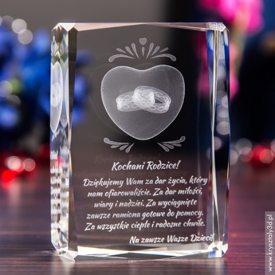 Podziękowanie dla rodziców - Kryształ 3D Obrączki Miłości!